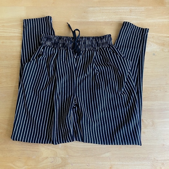 Black White Striped Drawstring Elastic Waist Pants - Picture 1 of 5